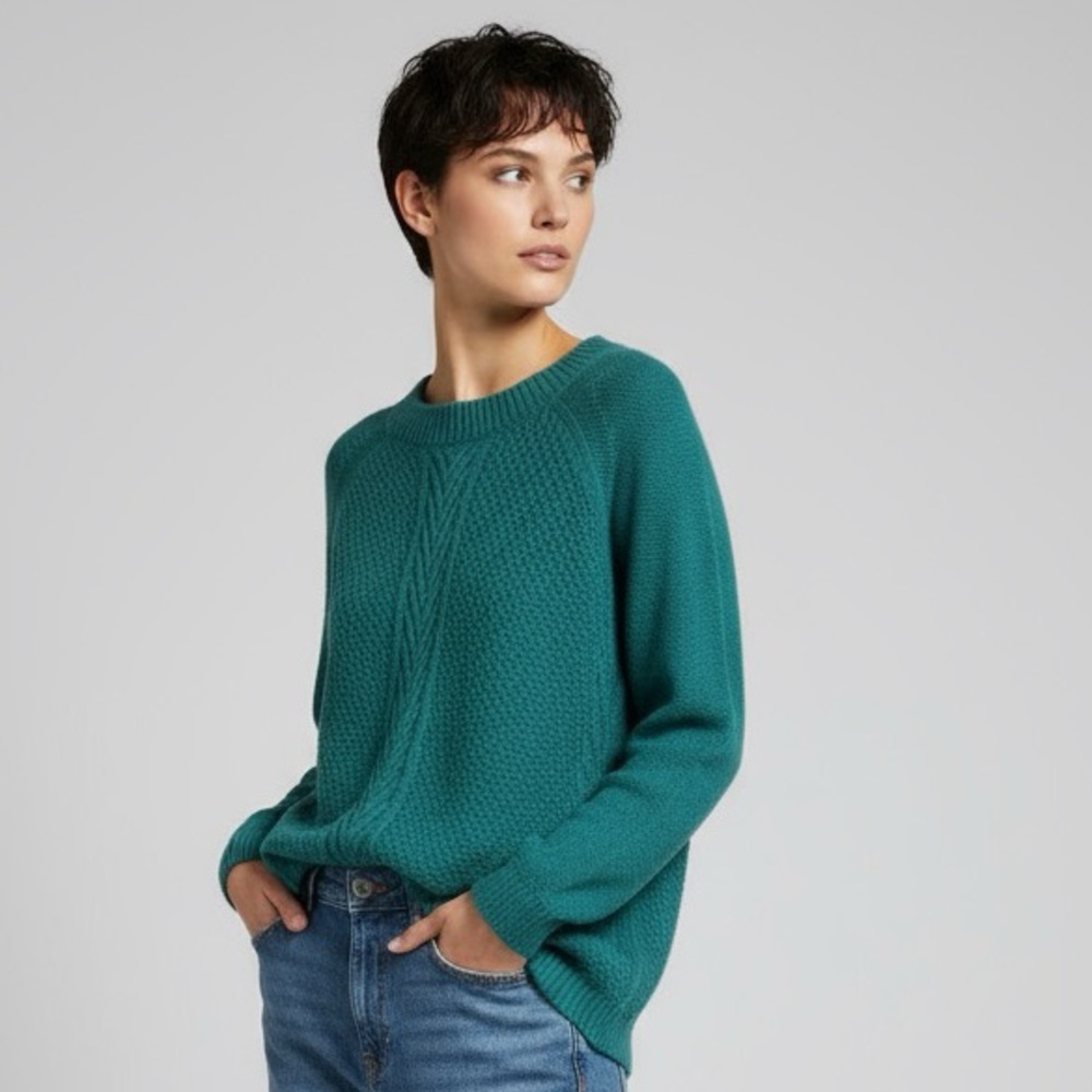 Relativity Cable Knit Cozy Crew Neck Sweater Blue-Green Relaxed Pullover Sz M